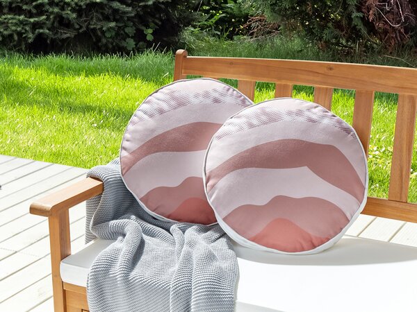 Sada 2 záhradných vankúšov ružová polyester ⌀ 40 cm abstraktný vzor moderný štýl vonkajšie dekorácie vodoodolné