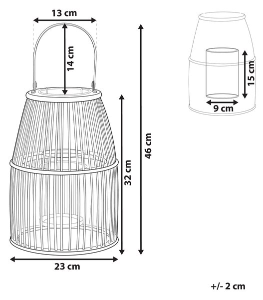 Lampáš béžový prírodný bambusové drevo 32 cm so skleneným držiakom boho štýl izbový a vonkajší
