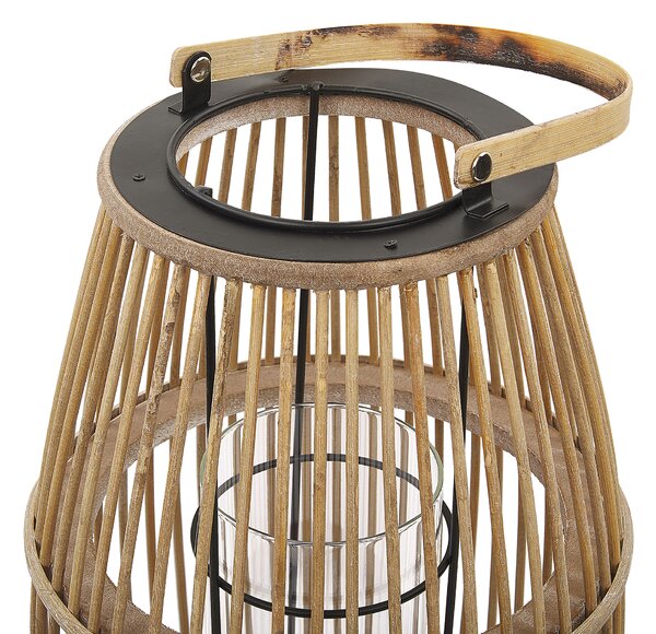 Lampáš béžový prírodný bambusové drevo 32 cm so skleneným držiakom boho štýl izbový a vonkajší