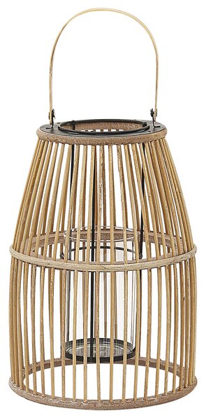 Lampáš béžový prírodný bambusové drevo 32 cm so skleneným držiakom boho štýl izbový a vonkajší