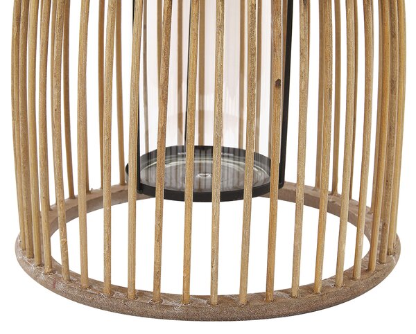 Lampáš béžový prírodný bambusové drevo 32 cm so skleneným držiakom boho štýl izbový a vonkajší