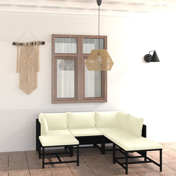 Maison Exclusive – 7-dielna záhradná súprava s vankúšmi z polyrotangu, čierna