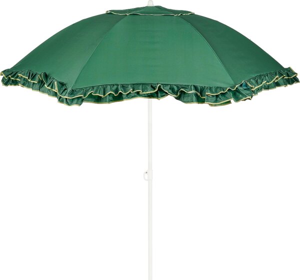 Mica Decorations Naklápací slnečník s volánmi – tyčový slnečník 238 x Ø195 cm – ochrana pred slnkom na záhrade alebo balkóne – polyester, oceľ – zelená farba