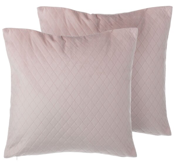 Sada 2 dekoratívnych vankúšov ružový zamat diamantové prešívanie 45 x 45 cm glamour