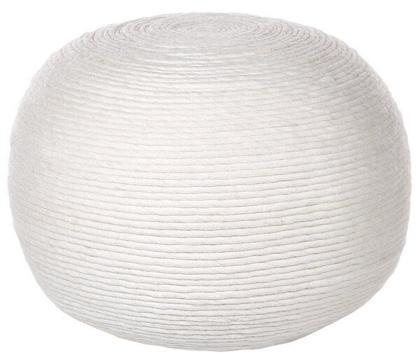 Taburetka biela vlnená EPS výplň okrúhla ø 50 cm puf taburet ručne tkaná boho štýl