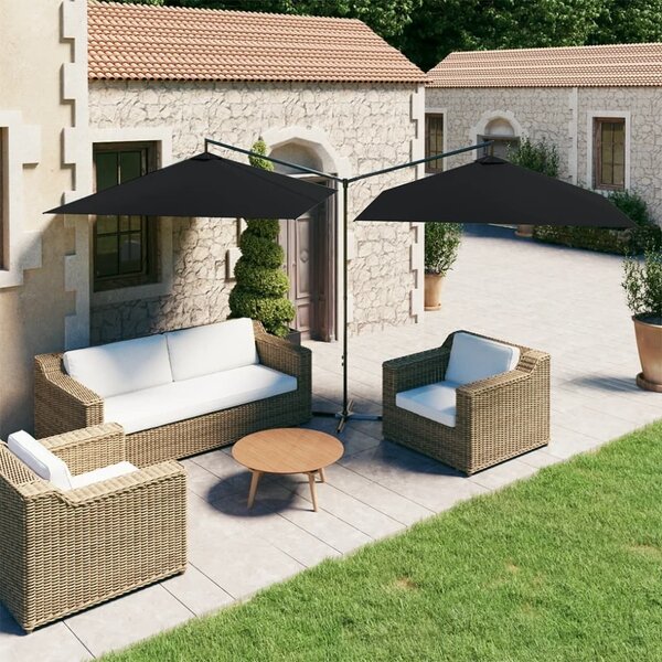 Maison Exclusive – dvojitý slnečník s oceľovou tyčou, 600 × 300 cm, čierny