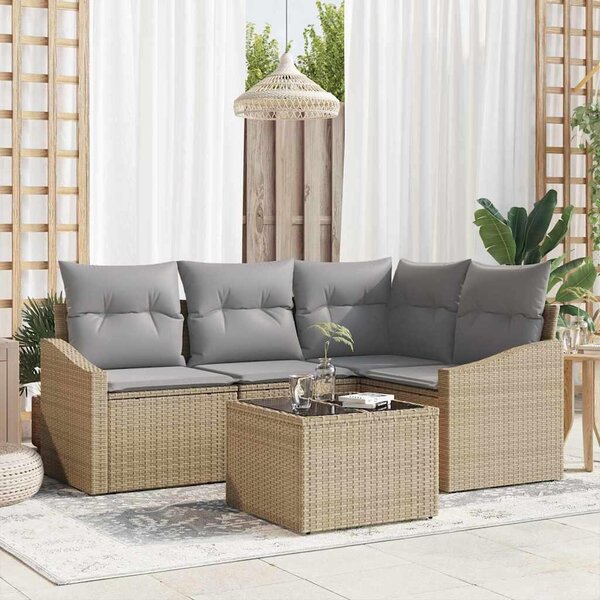 Maison Exclusive – Sedacia súprava, 5 kusov, béžová [syntetický materiál]: Polyratan