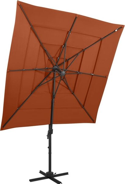 Maison Exclusive – slnečník s hliníkovým stĺpom, 4-vrstvový, terakotová farba, 250 x 250 cm