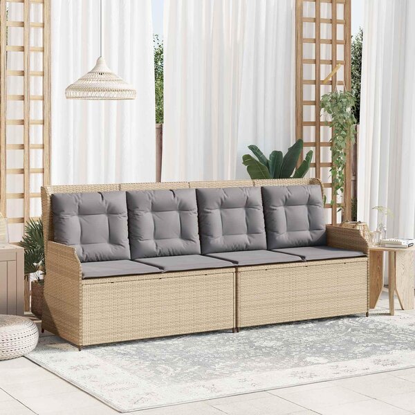 Maison Exclusive - Záhradná lavička s vankúšmi Béžová a sivá Poly-rattan