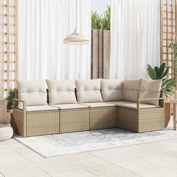 Maison Exclusive – Sedacia súprava, 5 kusov, béžová [syntetický materiál]: Polyratan