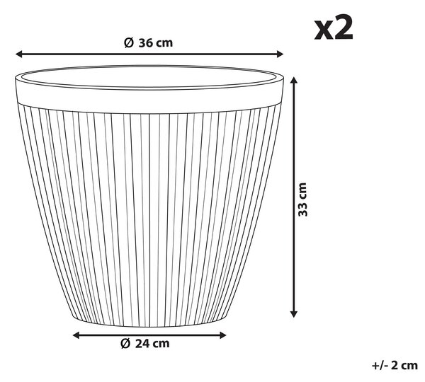Sada 2 kvetináčov sivobéžová kamenná zmes ⌀ 36 cm okrúhly tvar odolnosť voči vplyvom počasia moderný štýl interiér exteriér
