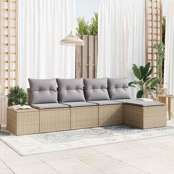 Maison Exclusive – Sedacia súprava, 5 kusov, béžová [syntetický materiál]: Polyratan