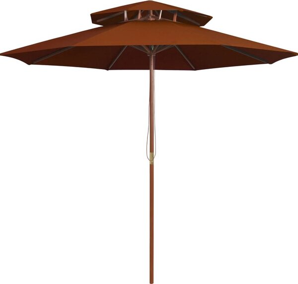 Maison Exclusive – slnečník s dvojitou strechou a dreveným stĺpom, terakotová farba, 270 cm