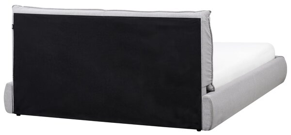 Posteľ sivá polyester látkové čalúnenie 160 x 200 cm lamelový rošt hrubé čalúnené čelo postele moderný štýl spálňa