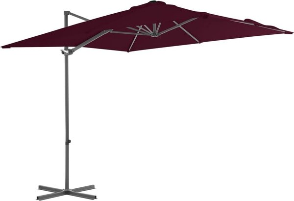 Maison Exclusive – závesný slnečník s oceľovým stĺpom, 250 × 250 cm, bordová farba