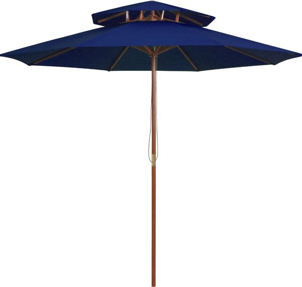 Maison Exclusive – slnečník s dvojitou strechou a dreveným stĺpom, modrý, 270 cm