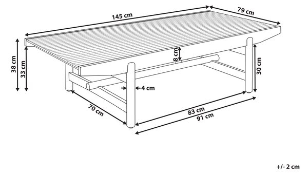 Záhradný konferenčný stolík svetlé akáciové drevo 145 x 79 cm moderný rustikálny štýl exteriér terasa balkón