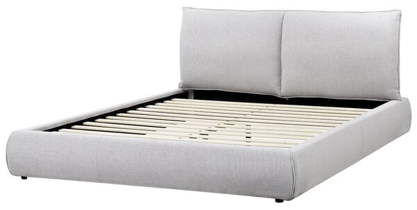 Posteľ sivá polyester látkové čalúnenie 160 x 200 cm lamelový rošt hrubé čalúnené čelo postele moderný štýl spálňa