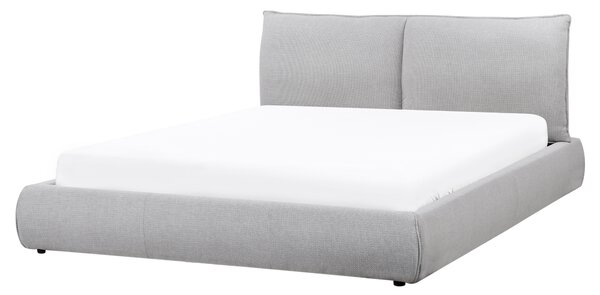 Posteľ sivá polyester látkové čalúnenie 160 x 200 cm lamelový rošt hrubé čalúnené čelo postele moderný štýl spálňa