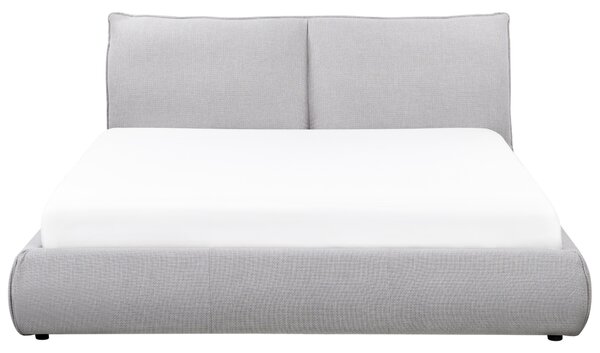 Posteľ sivá polyester látkové čalúnenie 160 x 200 cm lamelový rošt hrubé čalúnené čelo postele moderný štýl spálňa