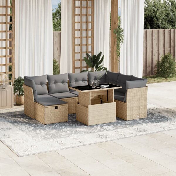Maison Exclusive - 8-dielna záhradná súprava pohoviek s vankúšmi béžová polyratan