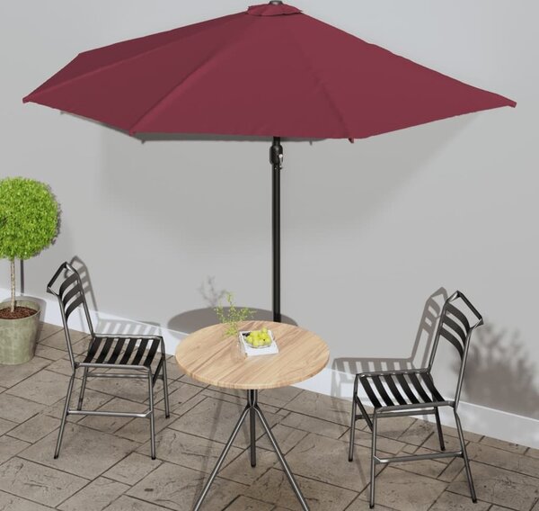 Maison Exclusive – Balkónový slnečník s hliníkovou tyčou, bordová farba, 300 × 155 × 223 cm, polkruhový