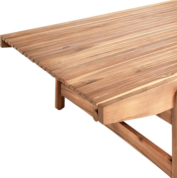 Záhradný konferenčný stolík svetlé akáciové drevo 145 x 79 cm moderný rustikálny štýl exteriér terasa balkón