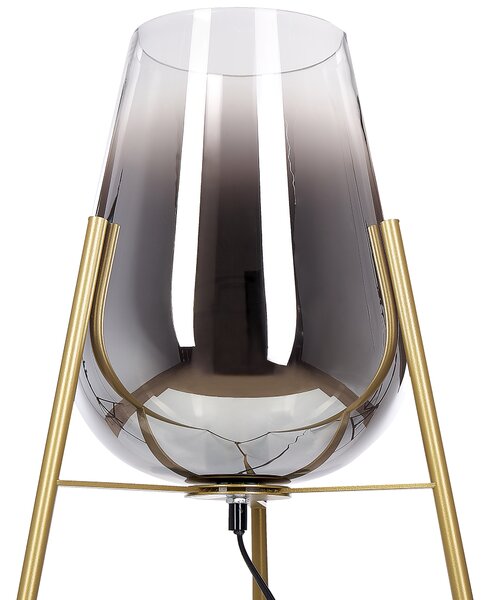 Stojaca lampa zlatá kovová oceľový podstavec sklenené tienidlo moderný glamour štýl obývačka spálňa
