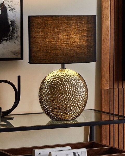 Stolná lampa zlatá a čierna lesklý keramický podstavec 51 cm polyesterové tienidlo moderný glamour štýl obývacia izba
