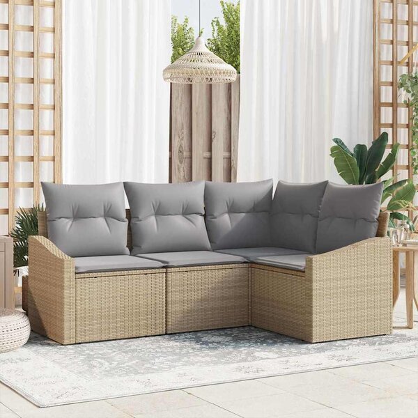 Maison Exclusive – Sedacia súprava, 4 kusy, béžová [syntetický materiál]: Polyratan