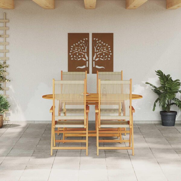Maison Exclusive – Záhradná jedálenská súprava, 5 kusov, béžová, masívne drevo akácie