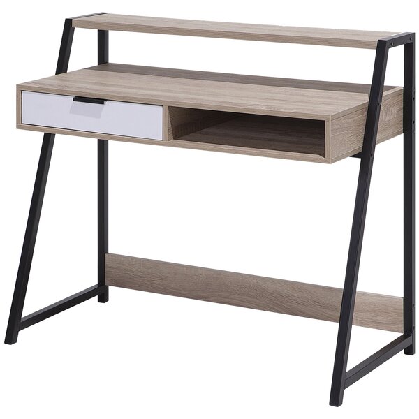 Písací stôl svetlé drevo biela čierna MDF oceľ 100 x 50 cm s úložným priestorom police zásuvka moderný industriálny štýl kancelária