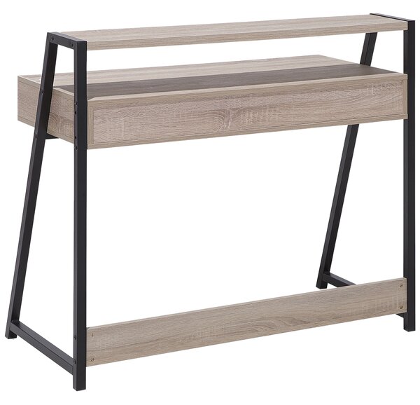 Písací stôl svetlé drevo biela čierna MDF oceľ 100 x 50 cm s úložným priestorom police zásuvka moderný industriálny štýl kancelária