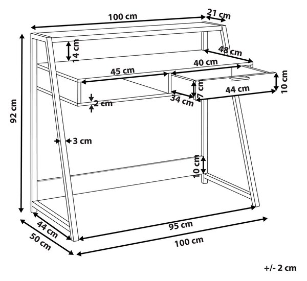Písací stôl svetlé drevo biela čierna MDF oceľ 100 x 50 cm s úložným priestorom police zásuvka moderný industriálny štýl kancelária