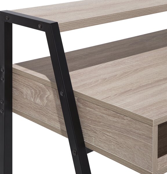 Písací stôl svetlé drevo biela čierna MDF oceľ 100 x 50 cm s úložným priestorom police zásuvka moderný industriálny štýl kancelária