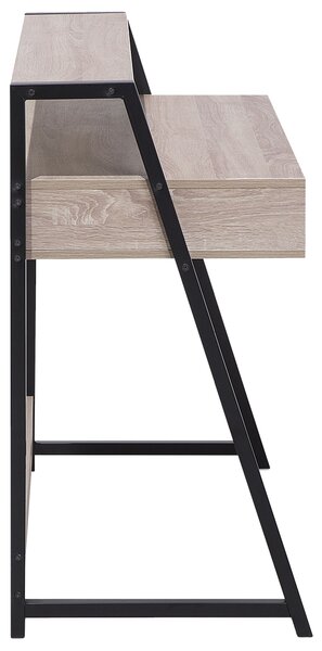 Písací stôl svetlé drevo biela čierna MDF oceľ 100 x 50 cm s úložným priestorom police zásuvka moderný industriálny štýl kancelária