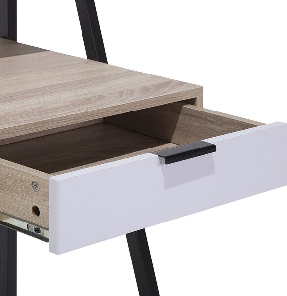Písací stôl svetlé drevo biela čierna MDF oceľ 100 x 50 cm s úložným priestorom police zásuvka moderný industriálny štýl kancelária