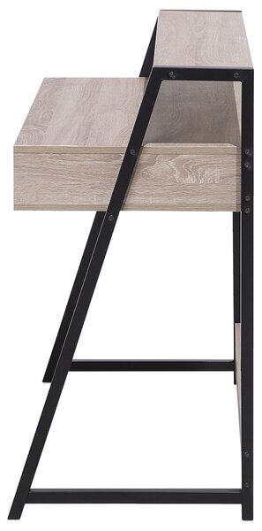 Písací stôl svetlé drevo biela čierna MDF oceľ 100 x 50 cm s úložným priestorom police zásuvka moderný industriálny štýl kancelária