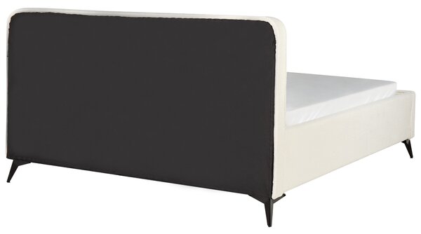 Rám postele s čelom krémová biela buklé čalúnenie čierne kovové nohy 180 x 200 cm klasický minimalistický štýl spálňa