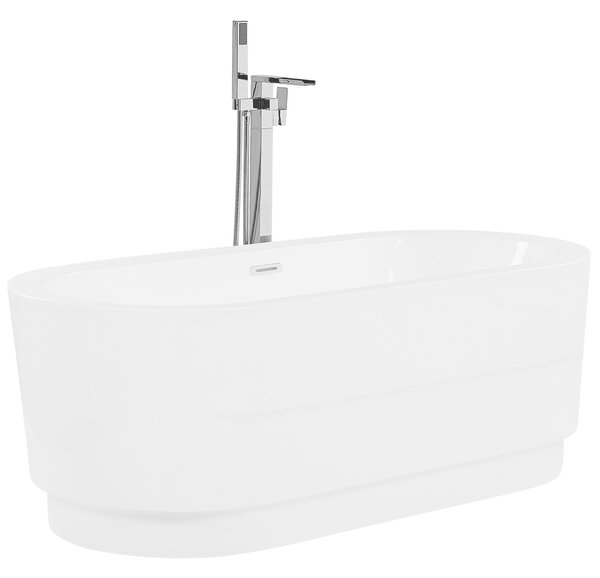 Voľne stojaca vaňa biela sanitárny akrylát 170 x 80 cm oválna pre jednu osobu moderný miminalistický dizajn