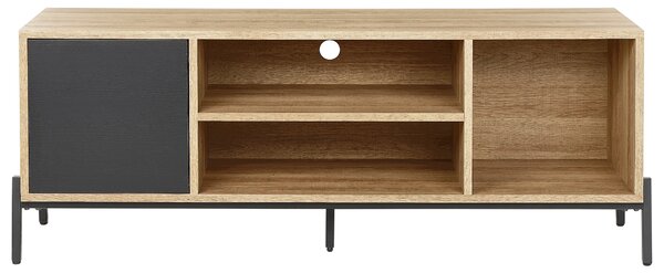 TV stolík svetlé drevo a sivá MDF 1 skrinka 2 otvorené police nízka úložná skrinka moderný štýl obývacia izba