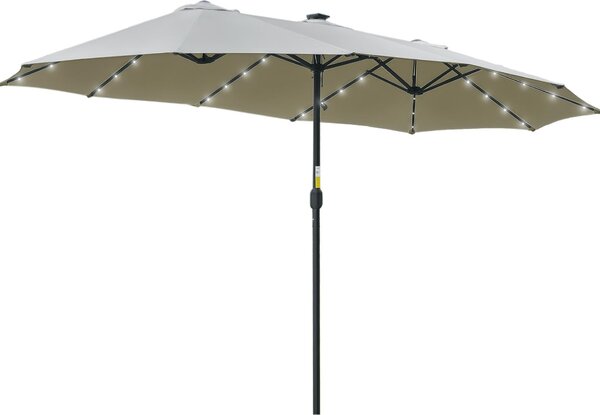Outsunny slnečník 4,5 m dvojitý slnečník s LED solárnym svetlom sivý
