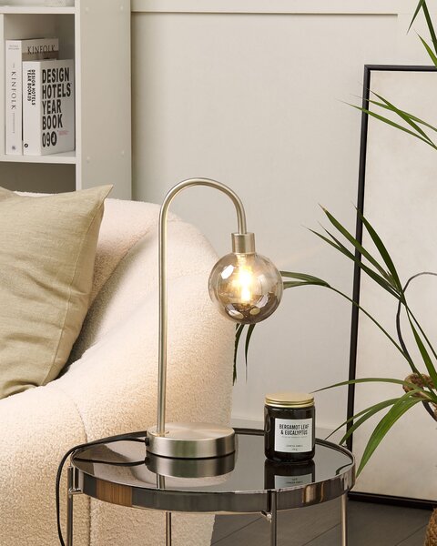 Stolná lampa strieborná oceľ sklo okrúhle tienidlo moderný glamour štýl obývačka spálňa kancelária