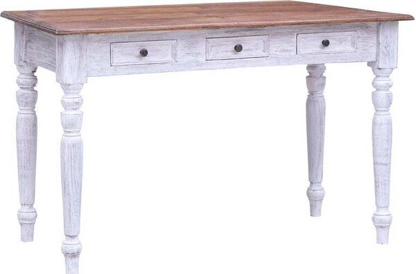 Maison Exclusive – písací stôl so zásuvkami, biely, 117 x 57 x 75 cm, z masívneho starého dreva
