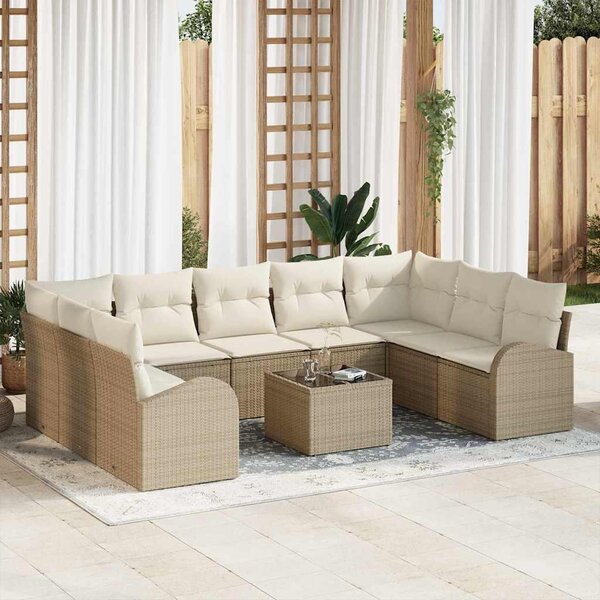 Maison Exclusive – Sedacia súprava, 10 kusov, 9 miest, béžová, vyrobená z polyratanu