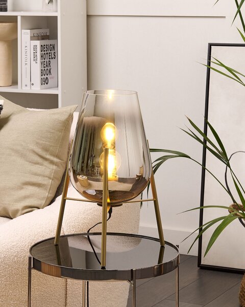 Stolná lampa zlatá kovová oceľový podstavec sklenené tienidlo nočná lampa moderný glamour štýl obývačka spálňa