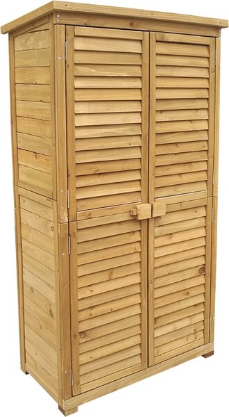 Záhradný domček Wiltec so žalúziovými dverami zo smrekového dreva s bitumenovou strechou 870x465x1600mm pre záhradu, terasu a balkón Prístrešok na náradie Drevený prístrešok Skriňa na náradie