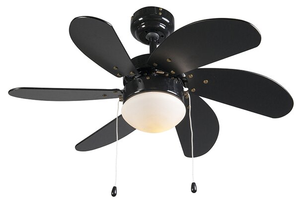 Stropný ventilátor čierny s drevenou potlačou 80 cm so šnúrkou - Fresh
