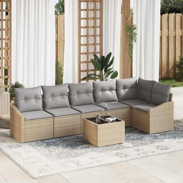 Maison Exclusive – Sedacia súprava, 7 kusov, béžová [syntetický materiál]: Polyratan