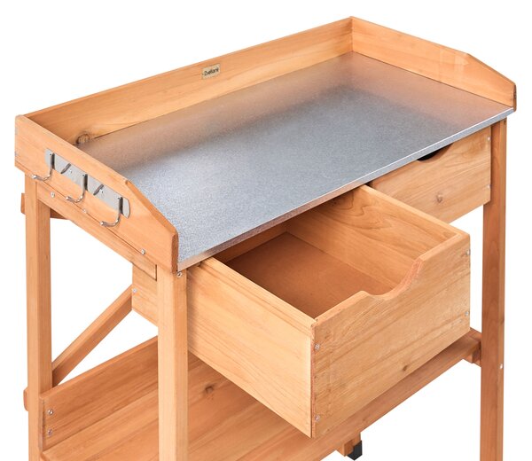 Záhradný stôl na presádzanie svetlohnedý jedľové drevo 79 x 37 x 89 cm pozinkované železo pracovná doska moderný rustikálny štýl